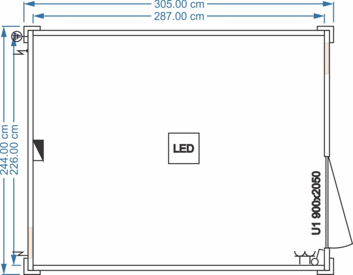Isolierter Lagercontainer 3.05m x 2.44m, Tür 900mm x 2050mm