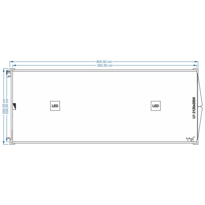 Isolierter Lagercontainer – 6x2,4 m mit Tür 2120mm x 2500mm
