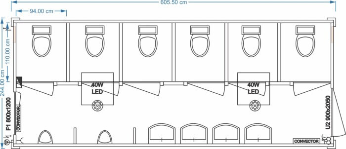 Sanitärcontainer Herren  6.05m x 2.44m x 2.85m