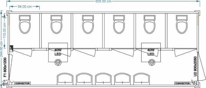 Sanitärcontainer Damen  6.05m x 2.44m x 2.90m