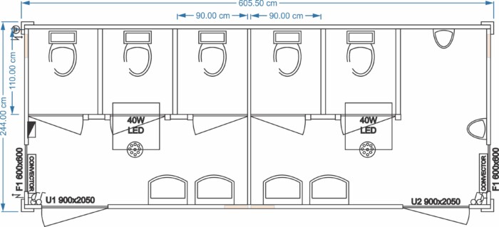 Sanitärcontainer Damen und Herren 6.05m x 2.44m