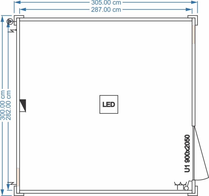 Isolierter Lagercontainer 3.05m x 3.00m, Tür 900cmx2050cm