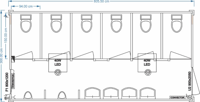 Sanitärcontainer Herren  6.05m x 3.00m x 2.85m