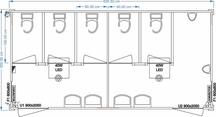 Sanitärcontainer Damen und Herren 6.05m x 3.00m
