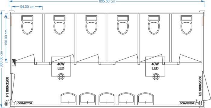Sanitärcontainer Damen  6.05m x 3.00m x 2.90m