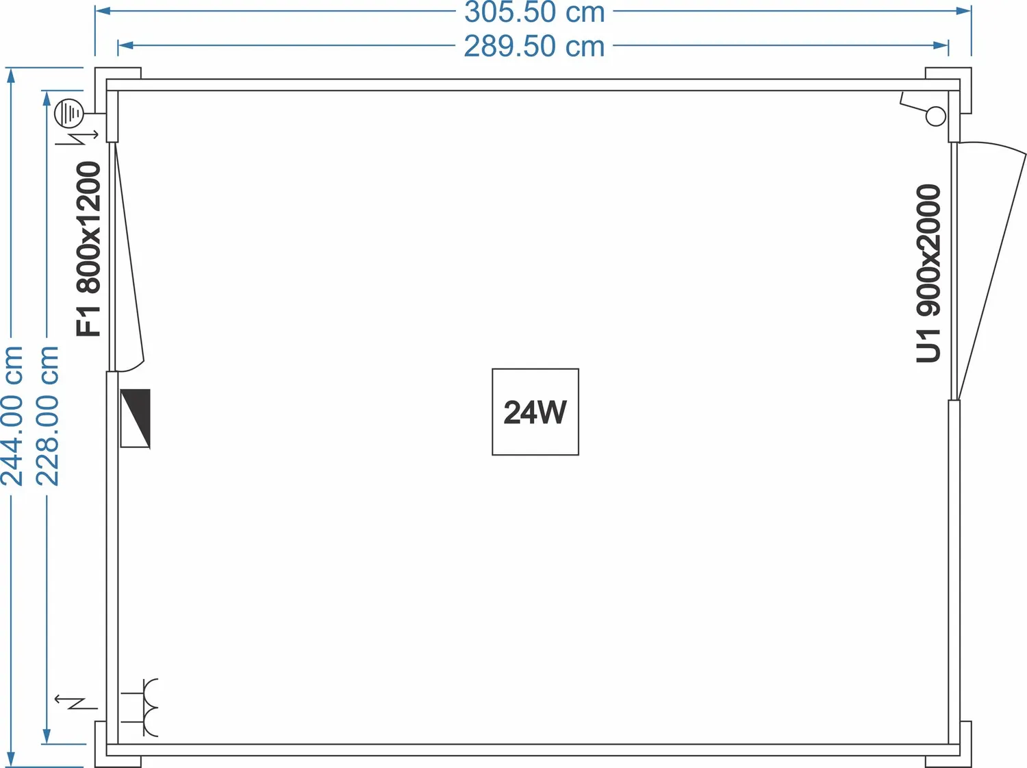 Grundriss FDC START Universalcontainer 3,05 x 2,44 m