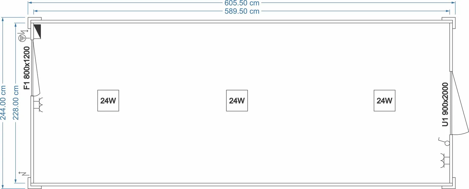 Grundriss FDC START Universalcontainer 6,05 x 2,44 m, 1 Fenster
