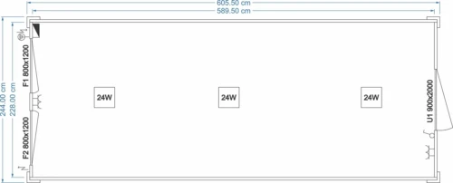 Grundriss FDC START Universalcontainer 6,05 x 2,44 m, 2 Fenster
