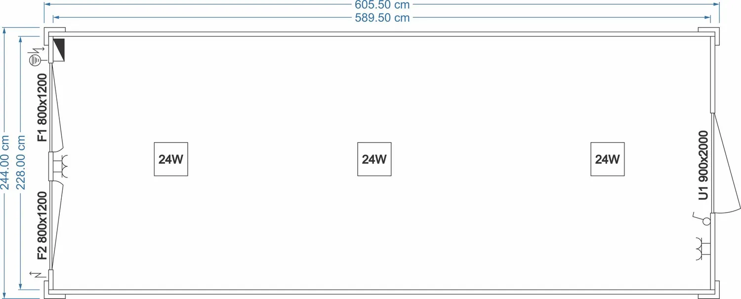 Grundriss FDC START Universalcontainer 6,05 x 2,44 m, 2 Fenster