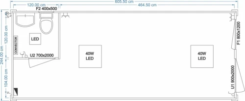Grundriss FDC START Universalcontainer 6,05 x 2,44 m mit Toilette