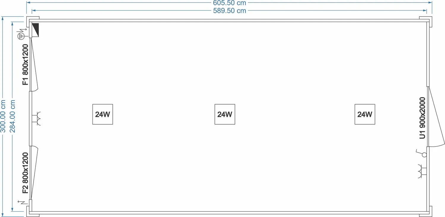 Grundriss FDC START Universalcontainer 6,05 x 3,00 m, 2 Fenster
