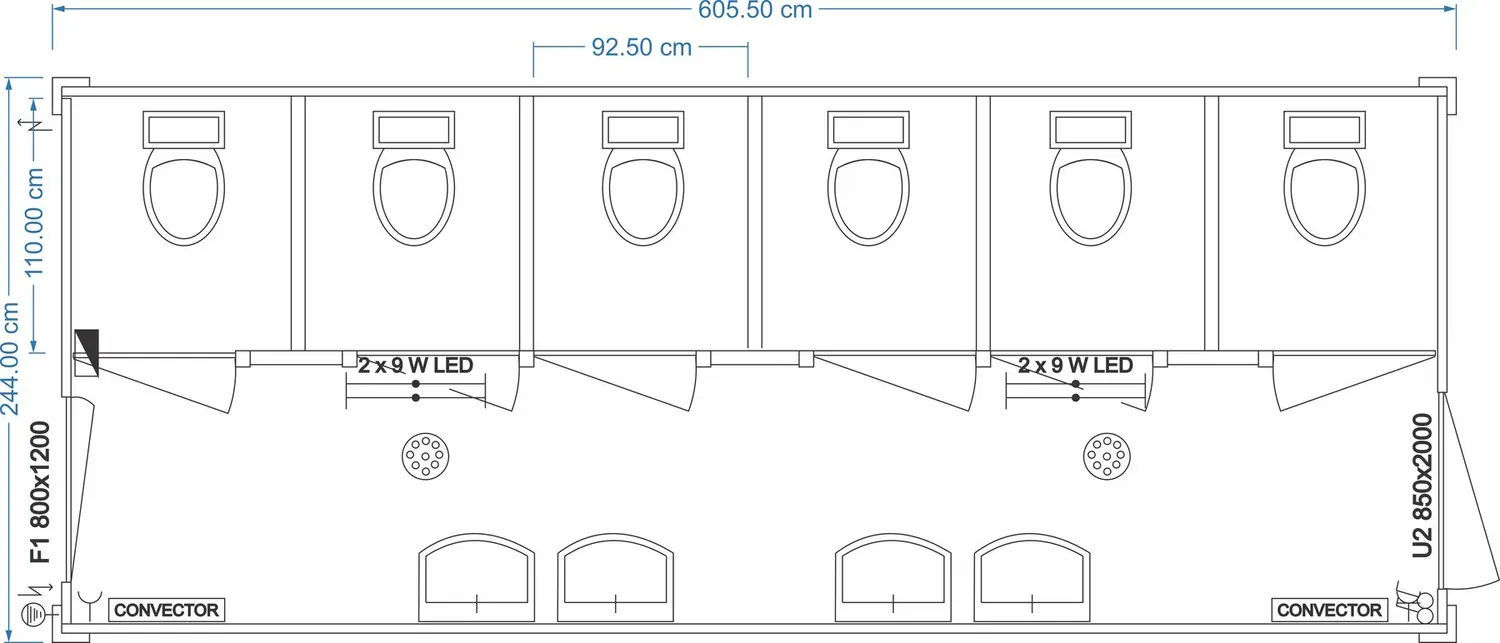 Grundriss FDC START Sanitärcontainer Damen 6,05 x 2,44 m